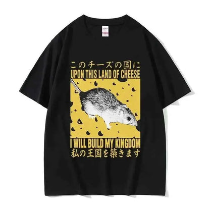 Lost In The Cheese Rat Print Meme T Shirt For Men Women Oversized Short Sleeve Streetwear Summer Tee Tops