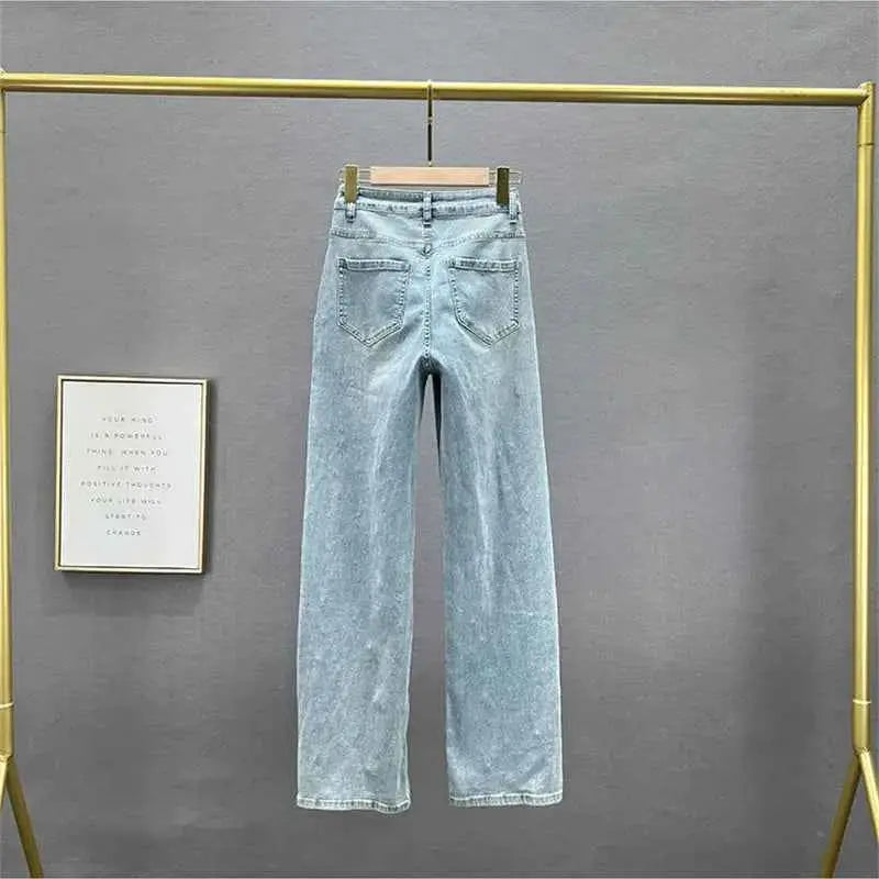 TeenStylo Beaded Denim Pants Wide Leg Jeans For Women Trendy Beaded Detailing Denim Trousers