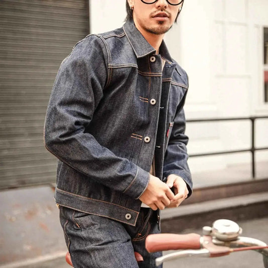 Red Tornado 506XX Type 1 Selvedge Denim Jean Jacket 14 Oz 100 Percent Cotton Hip Length Cinch Back Leather Neck Patch