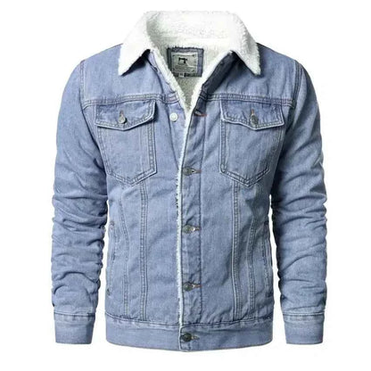 Men's Light Blue Denim Jacket Slim Casual Winter Jacket High Quality Thick Warm Sizes XS Through 6XL