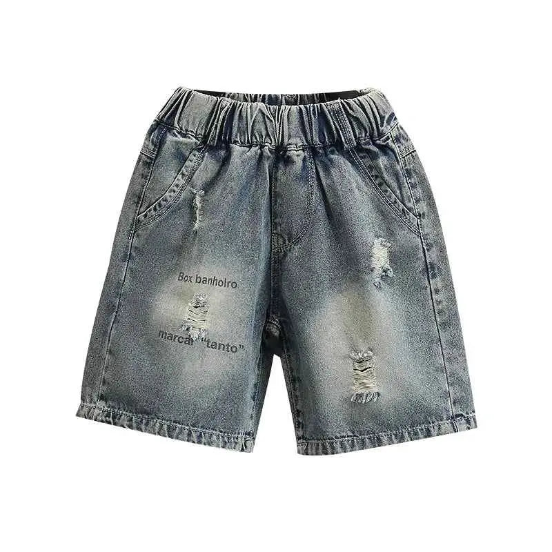 Boys Street Style Ripped Denim Shorts Vintage Wash Casual Summer Shorts With Holes Kids Cool Destroy Bottoms