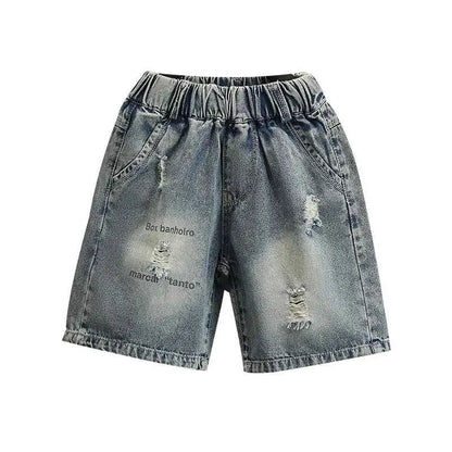 Boys Street Style Ripped Denim Shorts Vintage Wash Casual Summer Shorts With Holes Kids Cool Destroy Bottoms