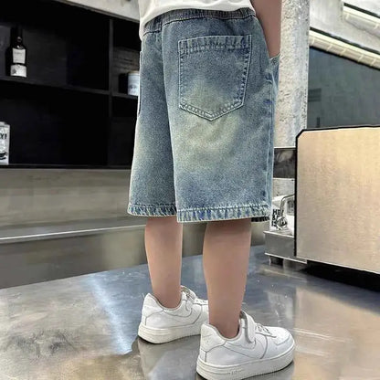 Boys Street Style Ripped Denim Shorts Vintage Wash Casual Summer Shorts With Holes Kids Cool Destroy Bottoms