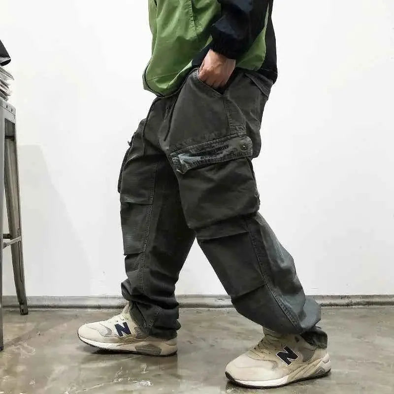 Men's Streetwear Cargo Pants Harajuku Style Japanese High Quality Vintage Tactical Straight Leg Trousers