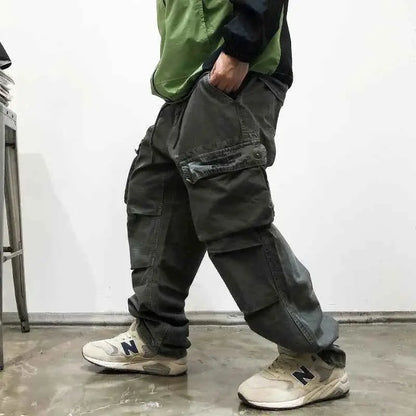 Men's Streetwear Cargo Pants Harajuku Style Japanese High Quality Vintage Tactical Straight Leg Trousers