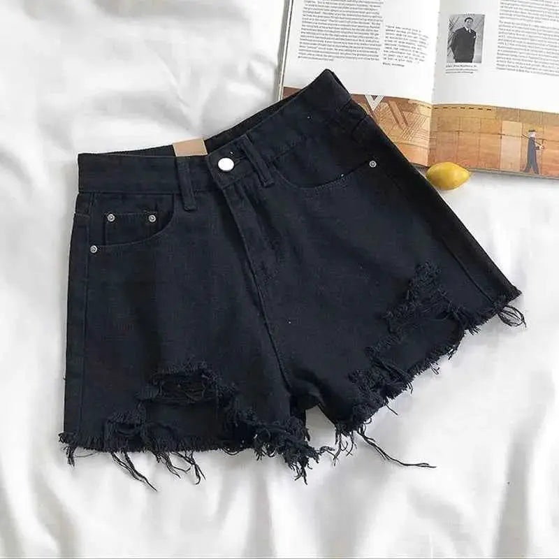 Lucyever Summer Denim Shorts Women Korean Fashion Ripped High Waist Wide Leg Casual Streetwear Jeans