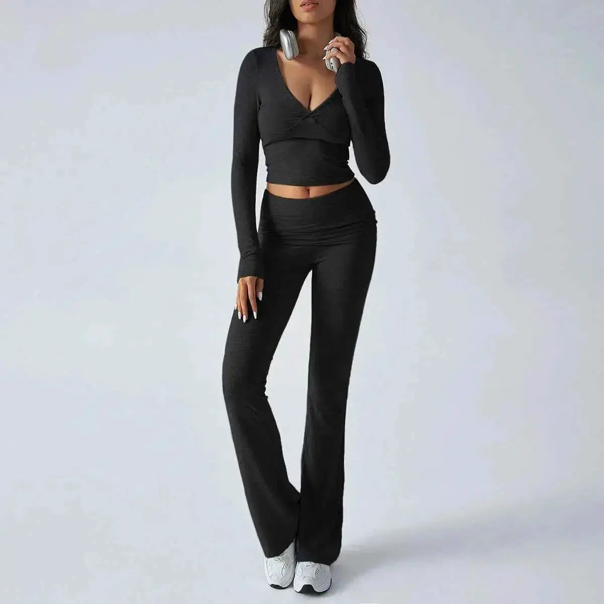 Women's Casual Sporty Knitted Sleeve Top And Long Pants Two Piece Outfit | TeenStylo — TeenStylo