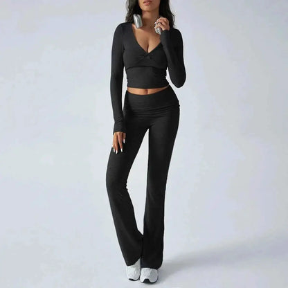 Women's Casual Sporty Knitted Sleeve Top And Long Pants Two Piece Outfit | TeenStylo — TeenStylo