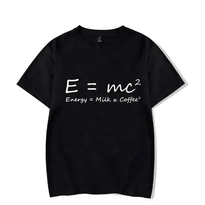 Funny Math Graphic T Shirt for Men Oversized Streetwear Coffee Physics Energy Milk Equation Print Casual Tee