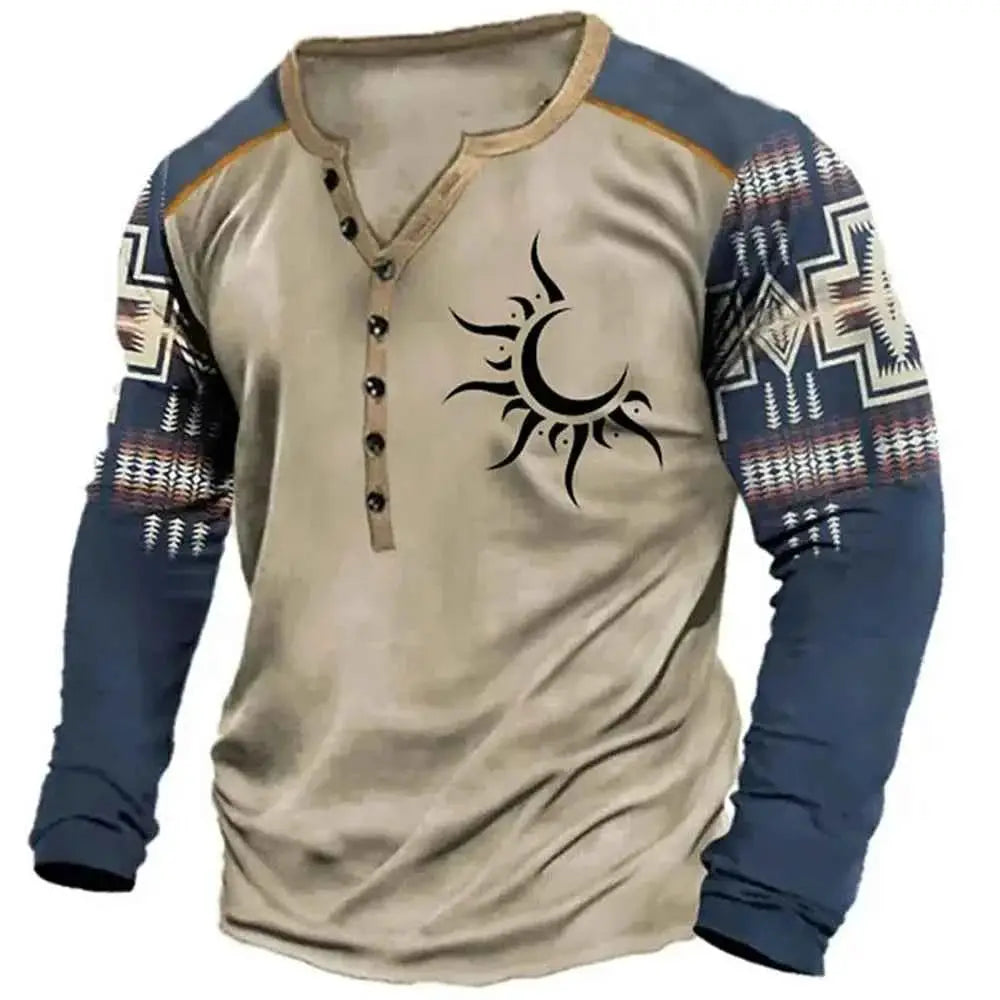 Vintage Mens Long Sleeve T Shirt Streetwear Retro Harajuku Graphic Print 3D Tee Oversized Top