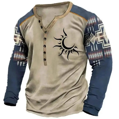 Vintage Mens Long Sleeve T Shirt Streetwear Retro Harajuku Graphic Print 3D Tee Oversized Top