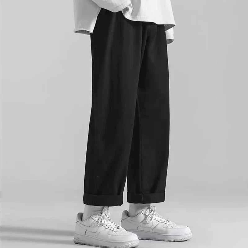 Men's Casual Khaki Pants Loose Fit Straight Leg Wide Leg Korean Style Trousers For Everyday Wear