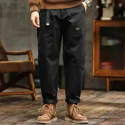 HIQOR Mens Loose Profile Cargo Pants High Waist Army Green American Vintage Trousers For Men