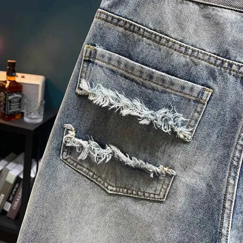 Korean Ripped Mens Denim Shorts Vintage Style Casual Summer Everyday Wear TeenStylo