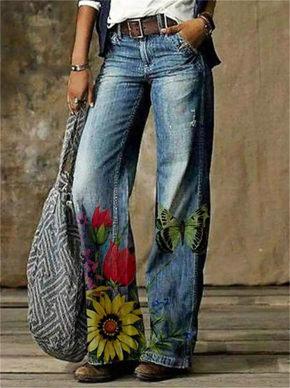 TeenStylo Women's Patterned Denim Straight Leg Jeans For Casual Everyday Wear And Comfort