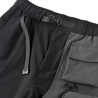 Summer Cargo Shorts Black Techwear Patchwork Streetwear Functional Bottoms For Men