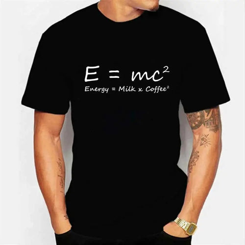 Funny Math Graphic T Shirt for Men Oversized Streetwear Coffee Physics Energy Milk Equation Print Casual Tee