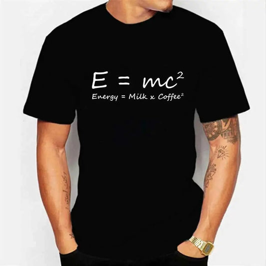Funny Math Graphic T Shirt for Men Oversized Streetwear Coffee Physics Energy Milk Equation Print Casual Tee