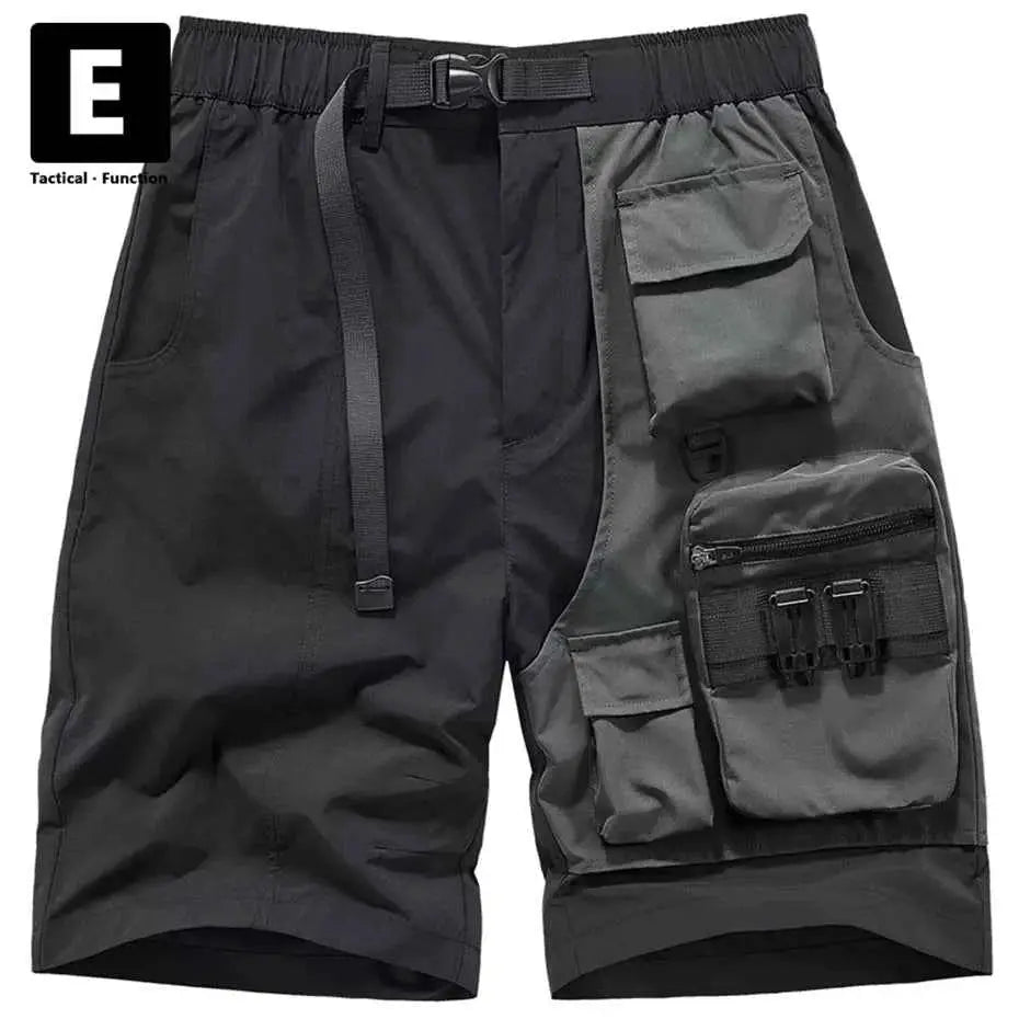 Summer Cargo Shorts Black Techwear Patchwork Streetwear Functional Bottoms For Men