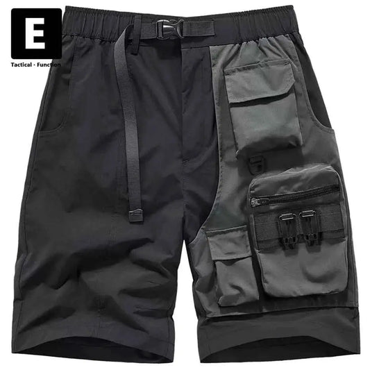 Summer Cargo Shorts Black Techwear Patchwork Streetwear Functional Bottoms For Men