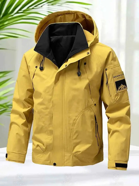 Waterproof Softshell Jacket For Men Hooded Zip Up Windbreaker Outdoor Coat Lightweight For Hiking And Camping