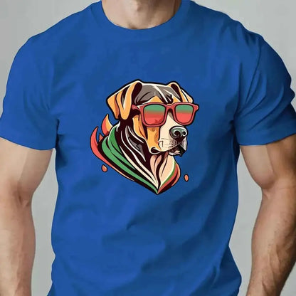 Men's Colorful Puppy Pattern Graphic Tee Breathable Oversized Summer Round Neck Hip Hop Style Premium Quality Cotton