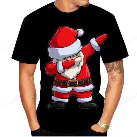 Christmas Santa Claus 3D Print T Shirt For Men Casual Short Sleeve O Neck Oversized Tee