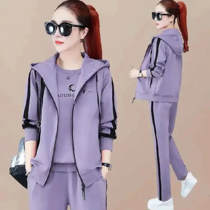 Spring Autumn Women Tracksuit 3 Piece Set Coats Sweatshirts Pants Loose Fit Casual Sportswear Outfit