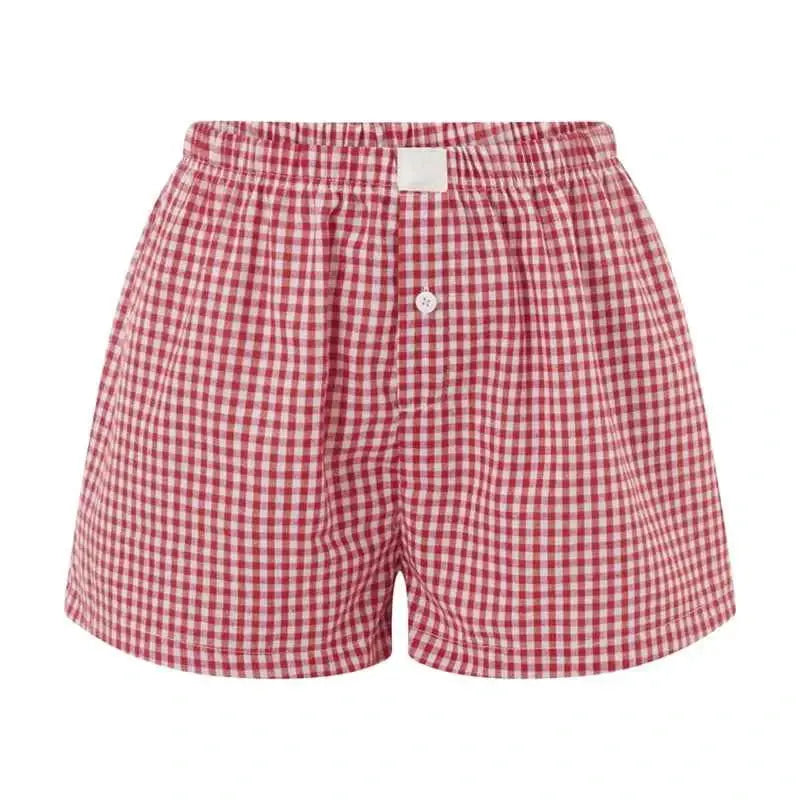 Breathable Women Plaid Lounge Boxer Shorts Elastic Waist Pajama Bottoms Sleepwear Y2K Casual Summer Gingham Shorts Beach