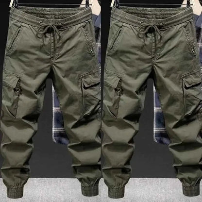 Men's Cargo Pants With Multiple Pockets Streetwear Joggers Elastic Drawstring Waist Full Length Plus Size Trousers