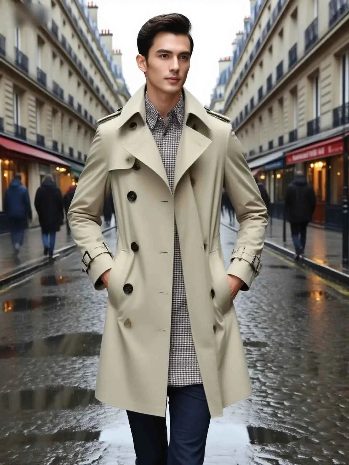 Men's Pure Cotton Windbreaker Long Jacket For Business Casual Streetwear 2025 Spring Summer Autumn Winter