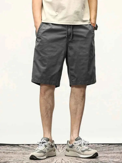 Summer Casual Men Elastic Waist Stretch Cotton Drawstring Cargo Shorts Bermuda Relaxed Workwear