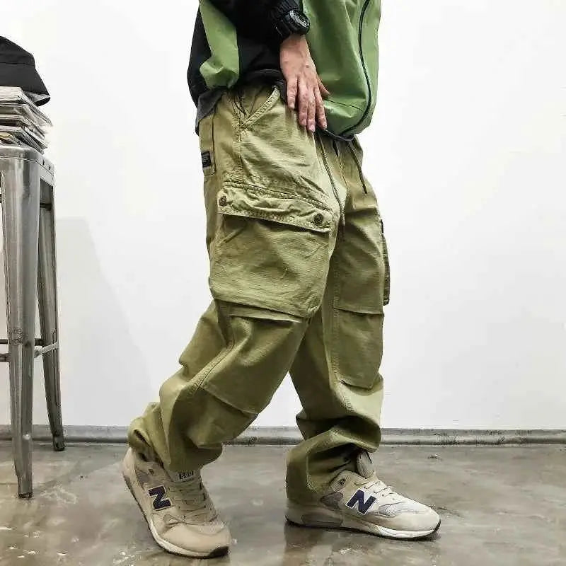 Men's Streetwear Cargo Pants Harajuku Style Japanese High Quality Vintage Tactical Straight Leg Trousers