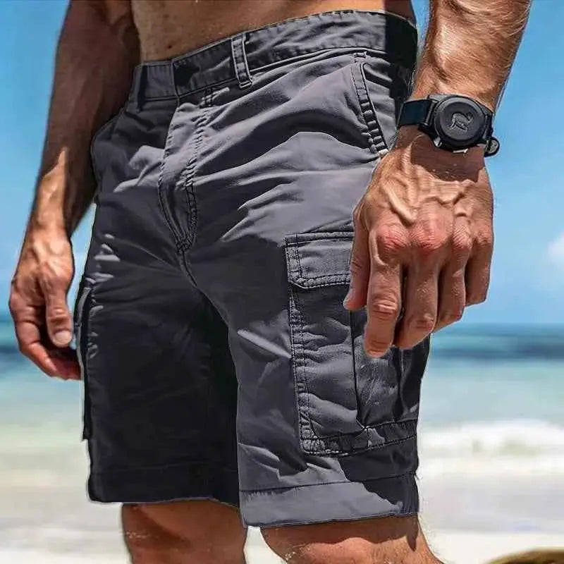 Casual Loose Cargo Shorts For Men 2025 Summer Trend Multi Pocket Patchwork Straight Fit Solid Color