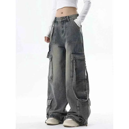 Women Vintage Blue Gothic Cargo Jeans For Everyday Streetwear By TeenStylo Premium Quality Classic Fit
