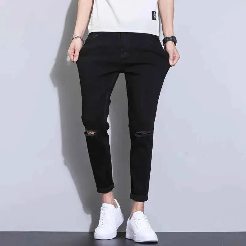 Autumn White Men's Slim Fit Jeans Cotton Stretch Denim Trousers Classic Casual Straight Leg Korea Fashion