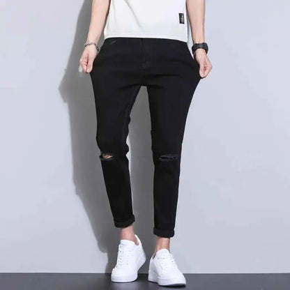 Autumn White Men's Slim Fit Jeans Cotton Stretch Denim Trousers Classic Casual Straight Leg Korea Fashion