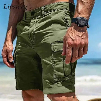 Casual Loose Cargo Shorts For Men 2025 Summer Trend Multi Pocket Patchwork Straight Fit Solid Color