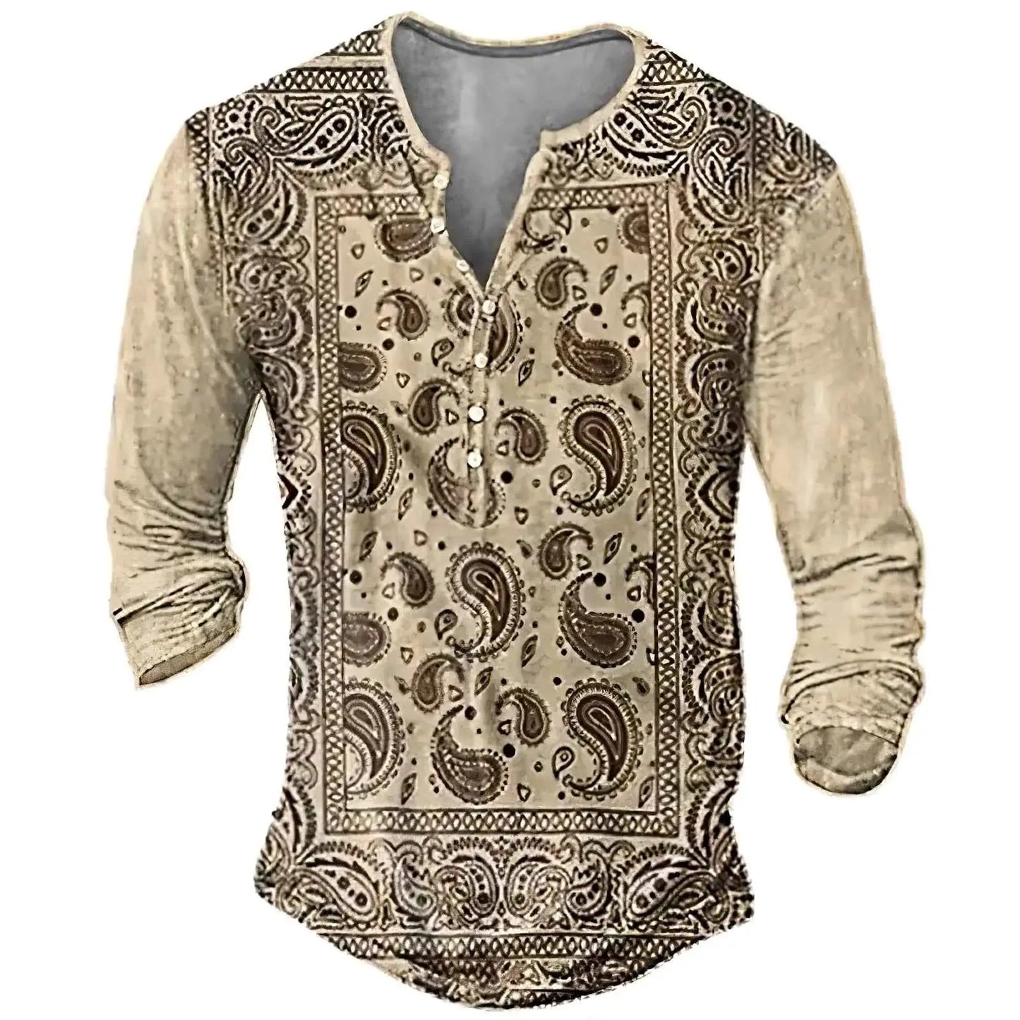 Vintage Style Men's Long Sleeve T Shirt Ethnic Graphic 3D Print Oversized Button Tee