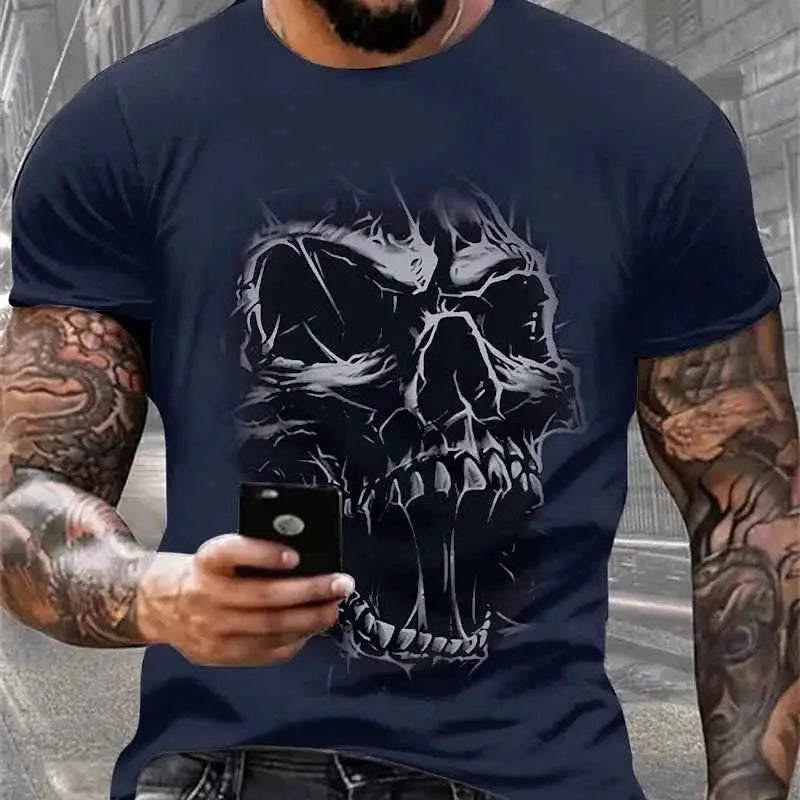Mens T Shirt For Men Skull Graphic Horror Print Tops Short Sleeve Fashion Casual Oversized Tee Street Clothing