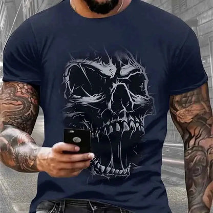 Mens T Shirt For Men Skull Graphic Horror Print Tops Short Sleeve Fashion Casual Oversized Tee Street Clothing