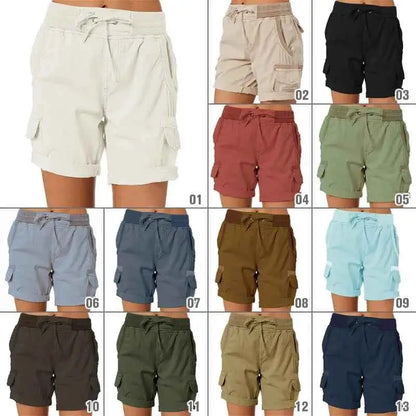 Womens Cargo Shorts High Waisted Elastic Waist Cotton Blend Casual Summer Bottoms Lightweight Breathable Everyday Wear