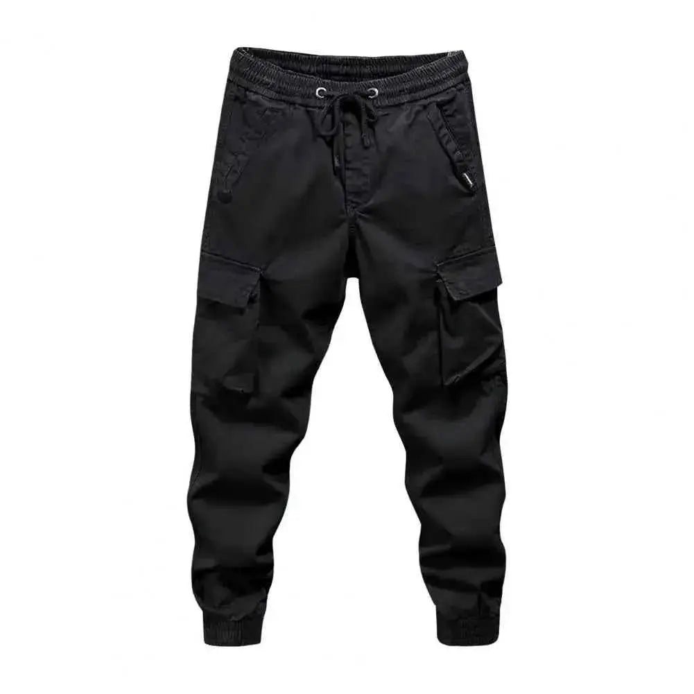 Men's Cargo Pants With Multiple Pockets Streetwear Joggers Elastic Drawstring Waist Full Length Plus Size Trousers
