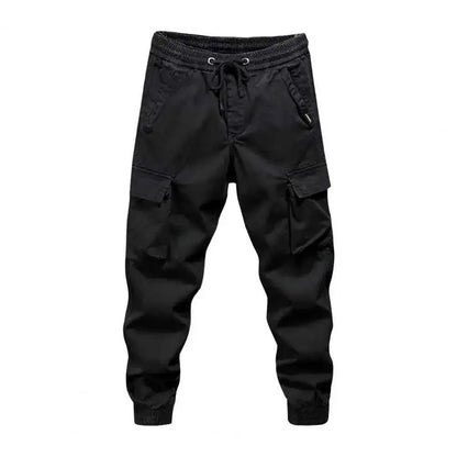 Men's Cargo Pants With Multiple Pockets Streetwear Joggers Elastic Drawstring Waist Full Length Plus Size Trousers