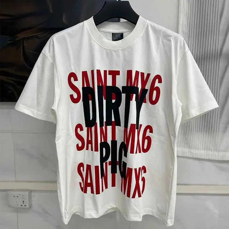 25SS Fingerprint Digital Direct Printing Saint T Shirt Unisex Oversized Vintage Washed Black Tee With Tag