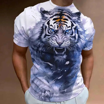 Tiger Print 3D T Shirt For Men Short Sleeve Round Neck Fashion Tee Summer Casual Top