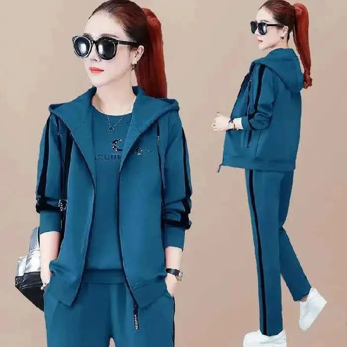Spring Autumn Women Tracksuit 3 Piece Set Coats Sweatshirts Pants Loose Fit Casual Sportswear Outfit