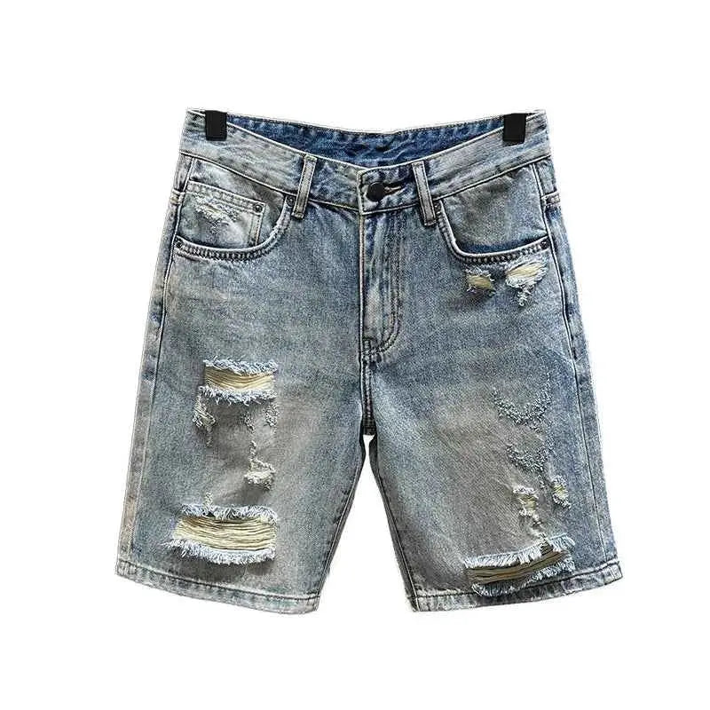 Korean Ripped Mens Denim Shorts Vintage Style Casual Summer Everyday Wear TeenStylo