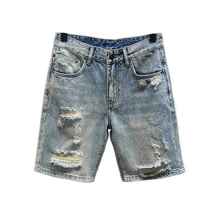 Korean Ripped Mens Denim Shorts Vintage Style Casual Summer Everyday Wear TeenStylo
