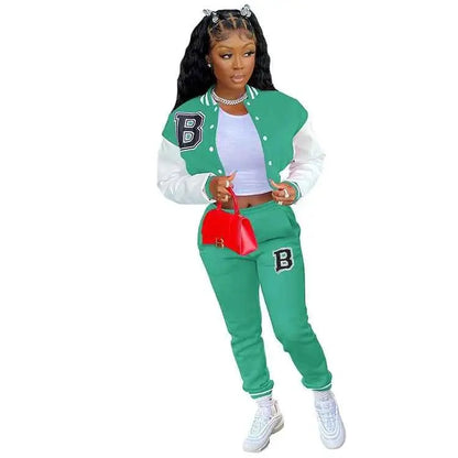 CM YAYA Letter B Baseball Womens Tracksuit Two Piece Jacket And Sweatpants Set Outfit